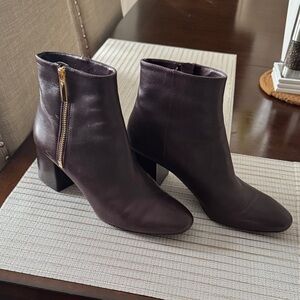 Women's Michael Kors Dark wine Leather Ankle Boots with Gold Zip